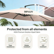 LAUSAINT HOME 11FT Deluxe Patio Umbrella with Base, Large Cantilever Curvy Umbrella with 360°, Champagne