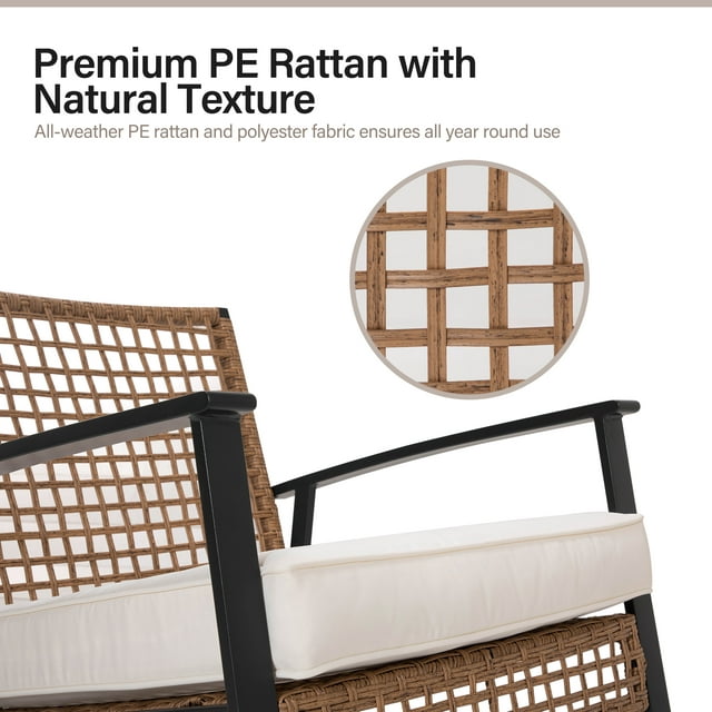 LAUSAINT HOME Outdoor Patio Rocking Chair, PE Rattan Chair with Thick Cushions, Beige