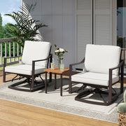 LAUSAINT HOME Outdoor Rocking Bistro Set, 3 Piece Patio Conversation Set with 4" Thick Cushions & Wood-Like Coffee Table, Oversized Rocking Chairs for Garden Porch Backyard (Beige