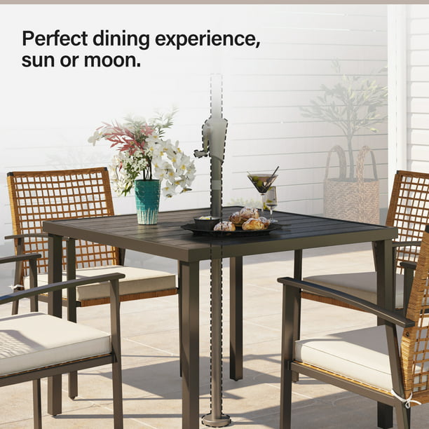 LAUSAINT HOME 5 Pieces Patio Dining Set, 4 PE Wicker Chairs with Seat Cushions and 1 Square 28.7'' H Table