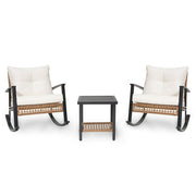 LAUSAINT HOME 3 Pieces Patio Outdoor Conversation Set with 2-Tier Coffee Table, PE Wicker and Metal (Beige)