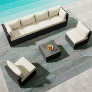 LAUSAINT HOME 7 Pieces Patio Conversation Set, Outdoor Sectional PE Rattan Wicker Furniture Seat (Beige)