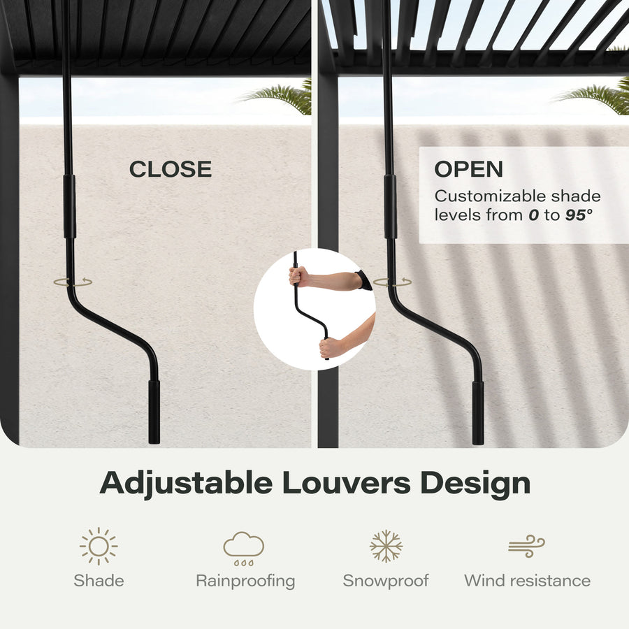 LAUSAINT HOME 10'x12' Outdoor Louvered Pergola, Heavy Duty Metal Pergola with Adjustable Roof & Integrated Drainage System for Patio Backyard Garden Poolside