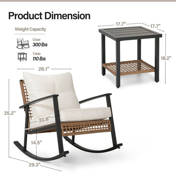 LAUSAINT HOME 3 Pieces Patio Outdoor Conversation Set with 2-Tier Coffee Table, PE Wicker and Metal (Beige)