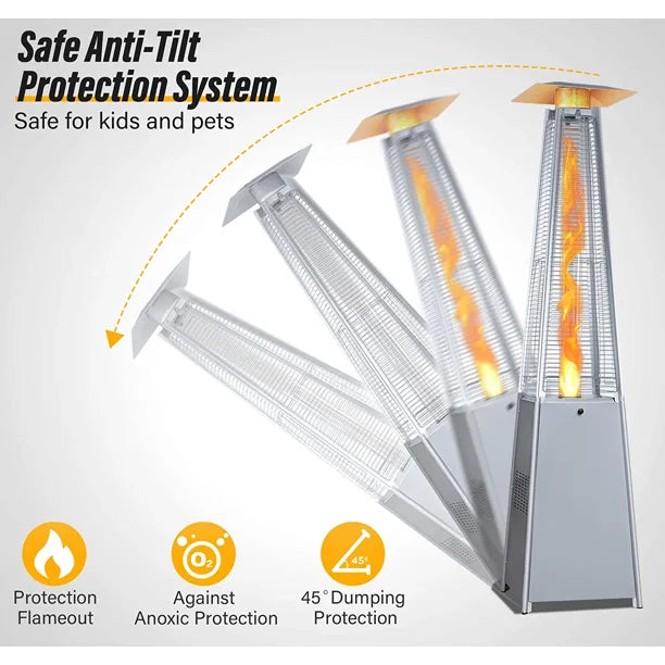 LAUSAINT HOME 45,000 BTU Pyramid Patio Heater with Cover & Wheels, Outdoor Propane Flame Heater