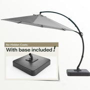 LAUSAINT HOME 11FT Deluxe Patio Umbrella with Base, Outdoor Large Hanging Cantilever Curvy Umbrella with 360°, Gray