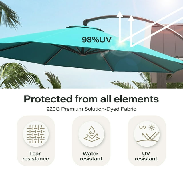 LAUSAINT HOME 11FT Deluxe Patio Umbrella with Base, Outdoor Large Hanging Cantilever Curvy Umbrella with 360°, Turquoise Blue