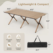 LAUSAINT HOME Khaki Foldable Camping Table, Roll-up Lightweight Steel Portable Outdoor Picnic Table