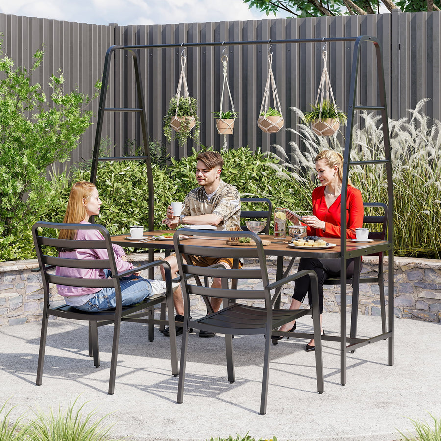 LAUSAINT HOME 5-Piece Patio Dining Set, Outdoor Metal Furniture with A-Frame Table and 4 Hooks for Garden, Backyard & Patio