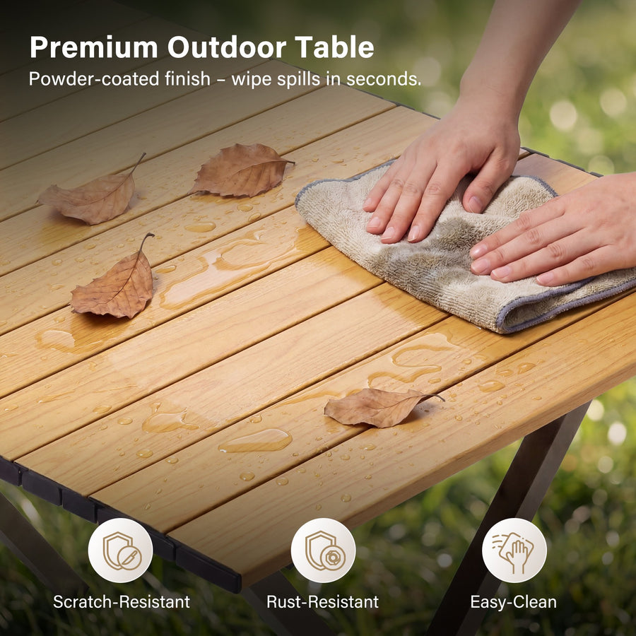 LAUSAINT HOME Khaki Foldable Camping Table, Roll-up Lightweight Steel Portable Outdoor Picnic Table