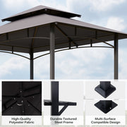 LAUSAINT HOME 8'x 5' Outdoor Grill Gazebo, Steel Frame 8x8 Compatible Soft Canopy with Vented Top & 2 Side Shelves for Backyard Barbecue, Picnic, Patio, Dark Gray