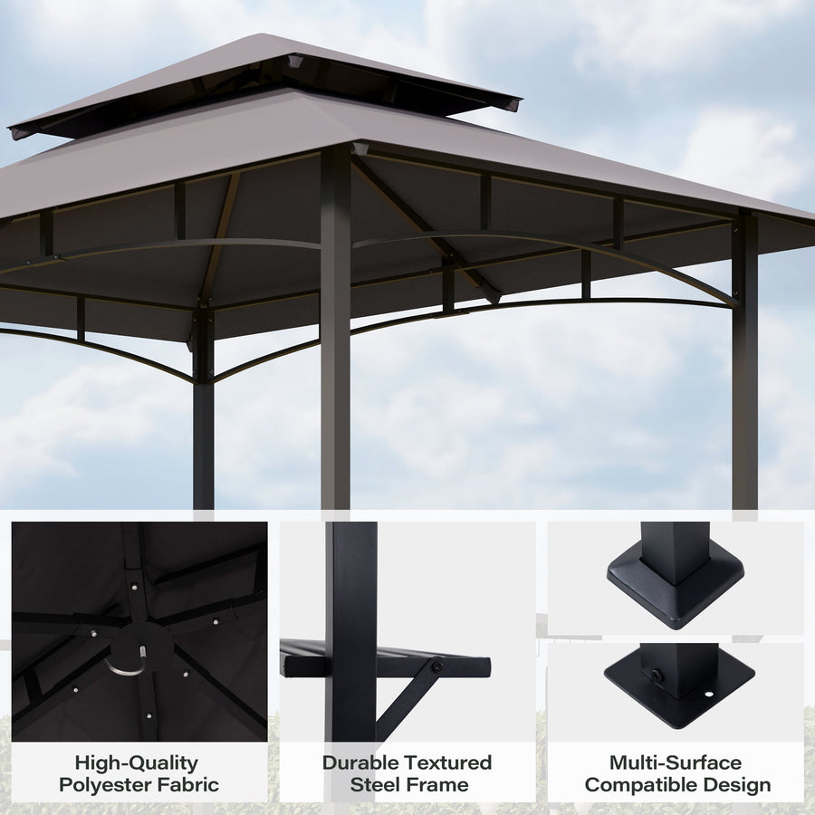 LAUSAINT HOME 8'x 5' Outdoor Grill Gazebo, Steel Frame 8x8 Compatible Soft Canopy with Vented Top & 2 Side Shelves for Backyard Barbecue, Picnic, Patio, Dark Gray
