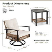 LAUSAINT HOME 3 Pieces Patio Conversation Set, Outdoor Furniture with Swivel Chairs & Coffee Table, Beige