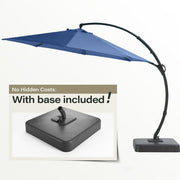 LAUSAINT HOME 12FT Deluxe Patio Umbrella with Base, Outdoor Large Hanging Cantilever Curvy Umbrella with 360°, Navy Blue