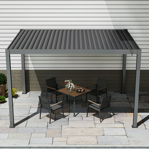 LAUSAINT HOME Outdoor Louvered Pergola Shade 10'x13' with Gutter, Well Engineered Sun Shade Shelter Kit with Adjustable Roof, All Aluminum, Black