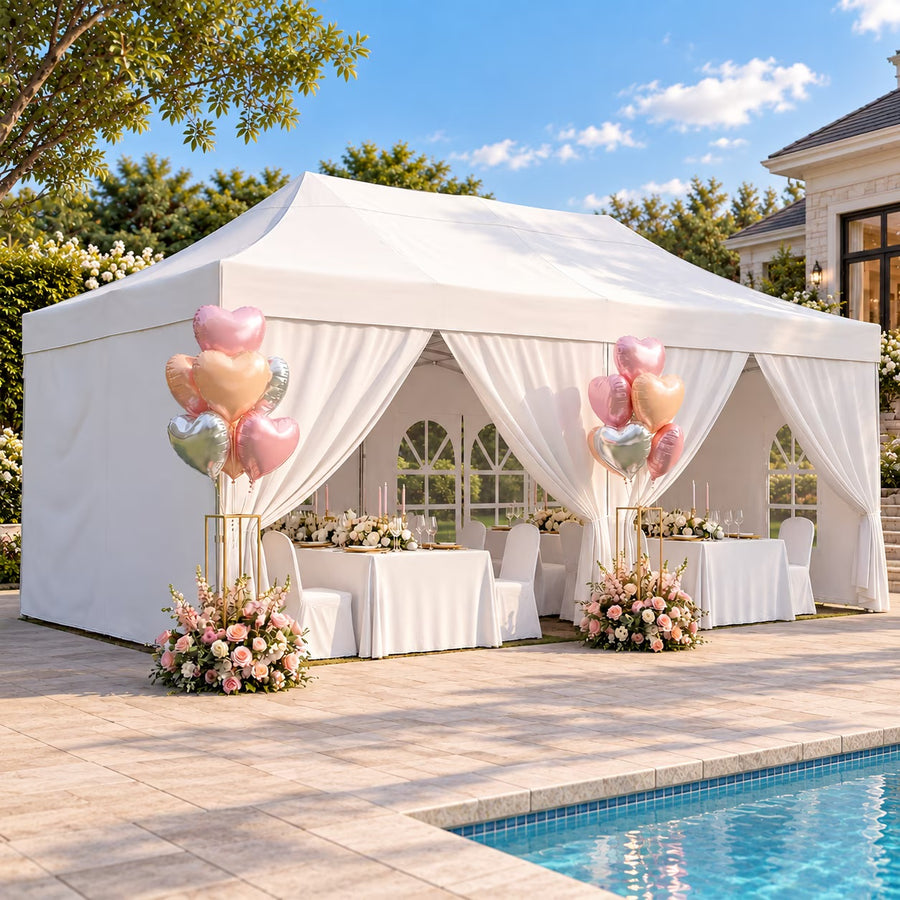 LAUSAINT HOME 10 x 20 FT Party Tent, Waterproof Canopy with Removable Sidewalls and Roll-Up Door, White Steel Frame Event Shelter for Weddings and Outdoor Parties