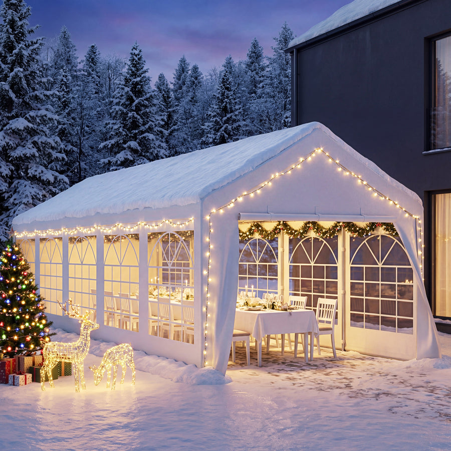 Lausaint Home 10 x 30 White Event Outdoor Canopy with LED Lights, Party Tent