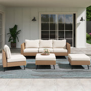 LAUSAINT HOME 6 Pieces Patio Conversation Set, Outdoor Sectional Wicker Sofa PE Rattan Furniture Set with Thick Cushions, Beige