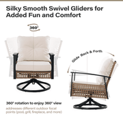 LAUSAINT HOME 3 Pieces Patio Conversation Set, Outdoor Furniture with Swivel Chairs & Coffee Table, Beige