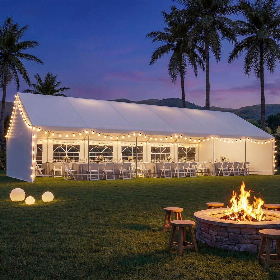 Lausaint Home 20x40 Party Tent with 150ft Lights, Heavy Duty Waterproof Canopy with Removable Sidewalls & Roll-Up Door, Large White Event Shelter with Steel Frame for Wedding, Backyard, BBQ, Camping