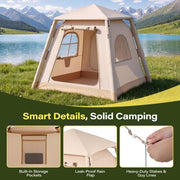 KAMEROUT Inflatable Tent 3 Person Glamping Tent with Easy Air Pump Setup, All-Weather Waterproof Oxford Luxury Blow Up Air Camping Tent with Mesh Window, Inflatable House, Khaki