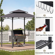 LAUSAINT HOME 8'x 5' Outdoor Grill Gazebo, Steel Frame 8x8 Compatible Soft Canopy with Vented Top & 2 Side Shelves for Backyard Barbecue, Picnic, Patio, Dark Gray