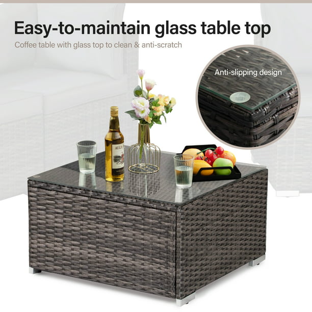 LAUSAINT HOME 7 Pieces Patio Conversation Set, Outdoor Sectional PE Rattan Wicker Conversation Seat (Gray)