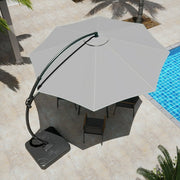 LAUSAINT HOME 11FT Deluxe Patio Umbrella with Base, Outdoor Large Hanging Cantilever Curvy Umbrella with 360°, Gray