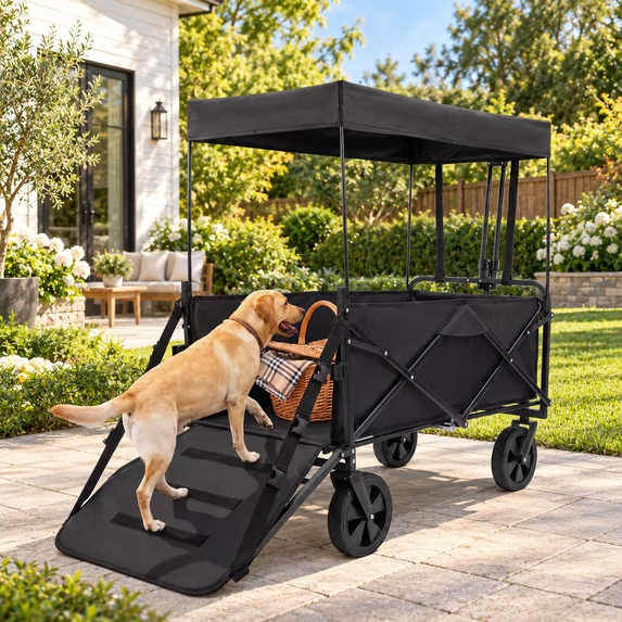 KAMEROUT 3-in-1 Folding Pet Wagon for Dogs, Heavy Duty Dog Cart, All-Terrain Collapsible Wagon for Beach Shopping & Camping