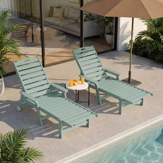LAUSAINT HOME Outdoor Chaise HDPE Pool Lounge Chair, 4 Positions Adjustable Pool Chairs with Wheels, Patio Tanning Chairs for Poolside, Beach, Backyard, Blue