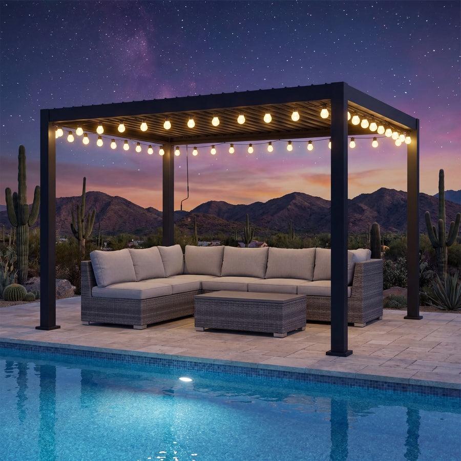 LAUSAINT HOME 10'x12' Outdoor Louvered Pergola, Heavy Duty Metal Pergola with Adjustable Roof & Integrated Drainage System for Patio Backyard Garden Poolside