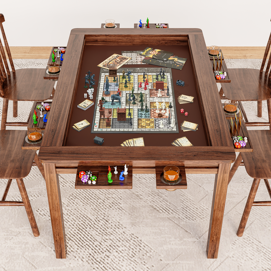 LAUSAINT HOME Board Game & Card Table for 6 Players with Removable Table Top, Cup Holders and Trays, Walnut