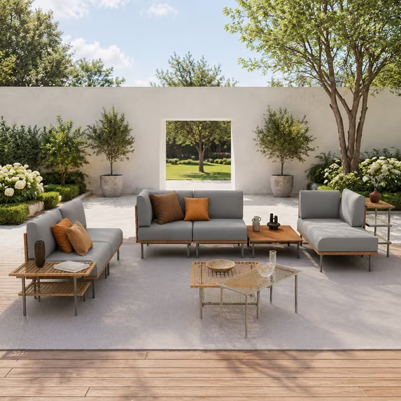KAMEROUT 10 Pieces Patio Conversation Set, Outdoor Wicker Furniture Set with Gray Cushions for Garden