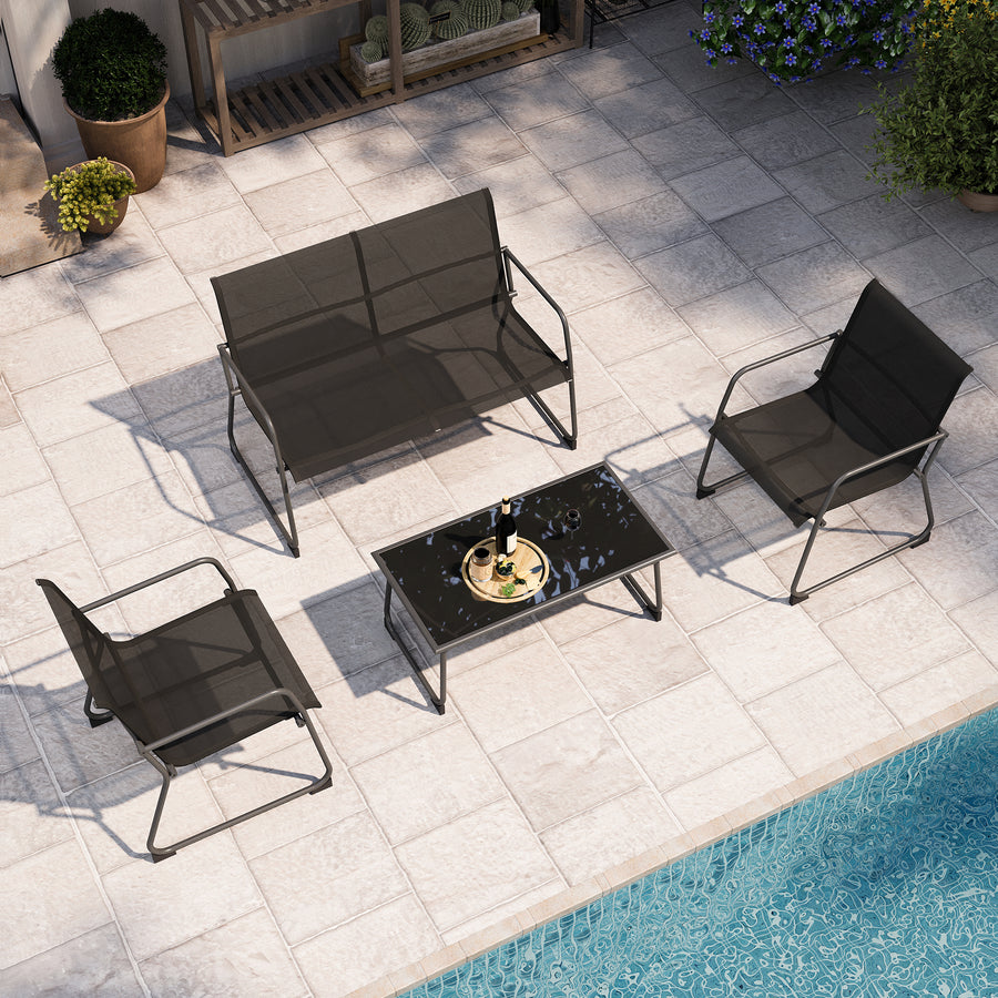 LAUSAINT HOME 4 Pieces Outdoor Furniture Set, Textilene Patio Conversation Set with Coffee Table, Outdoor Loveseat for Lawn, Balcony, Black