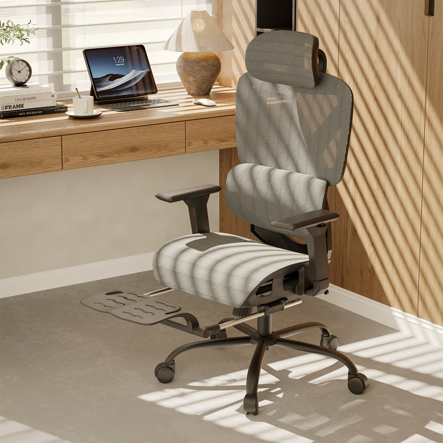LAUSAINT HOME Ergonomic Office Chair with Adjustable Lumbar Support, Headrest and Armrests, High Back Desk Chair with Retractable Footrest, Black