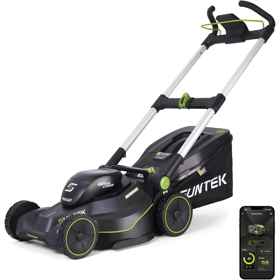 SUNTEK 40V 18-inch Cordless Lawn Mower with SmartView Display, 4.0Ah Lithium-ion Battery and Rapid Charger Included, Black