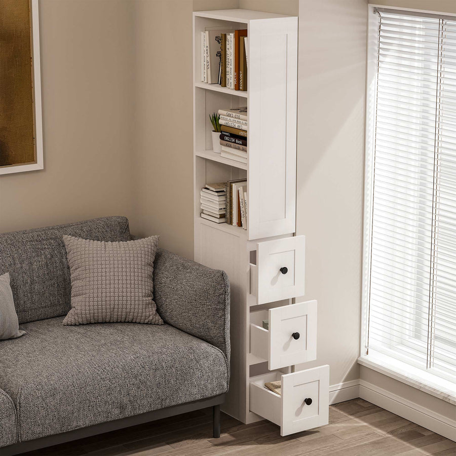 LAUSAINT HOME Bathroom Storage Cabinet, Tall Thin White Cabinet with 3 Adjustable Shelves, Free Standing Space Saver Bathroom Cabinets