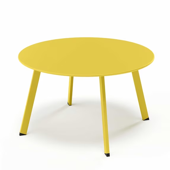 LAUSAINT HOME 28 Inch Round Metal Outdoor Coffee Table, Weather Resistant Patio Table with Adjustable Feet for Backyard Garden Deck, Yellow
