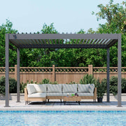 LAUSAINT HOME 10'x12' Outdoor Louvered Pergola, Heavy Duty Metal Pergola with Adjustable Roof & Integrated Drainage System for Patio Backyard Garden Poolside