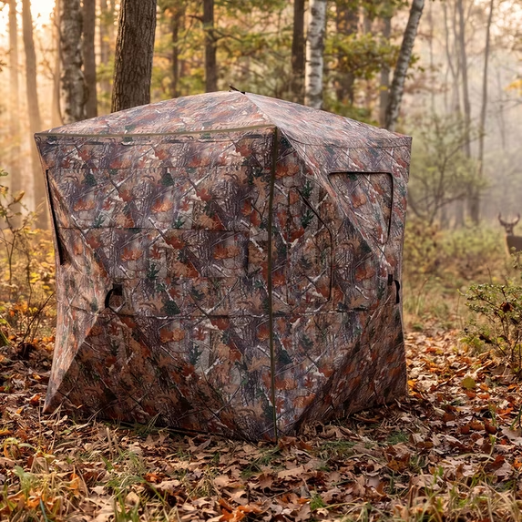 KAMEROUT Hunting Blind for 2-3 Person, 360° See-Through Portable Pop-Up Hunting Tent, 58" x 58" x 67" Camo Deer Blind for Hunting