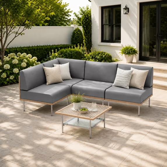 KAMEROUT 5 Pieces Outdoor Patio Furniture Set, Wicker Outdoor Conversation Set with Gray Cushions for Garden
