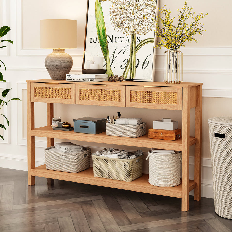 LAUSAINT HOME Narrow Console Table Behind Couch, 51" Entryway Table with 3 Drawers, Couch Tables Behind Sofa with Storage Shelves