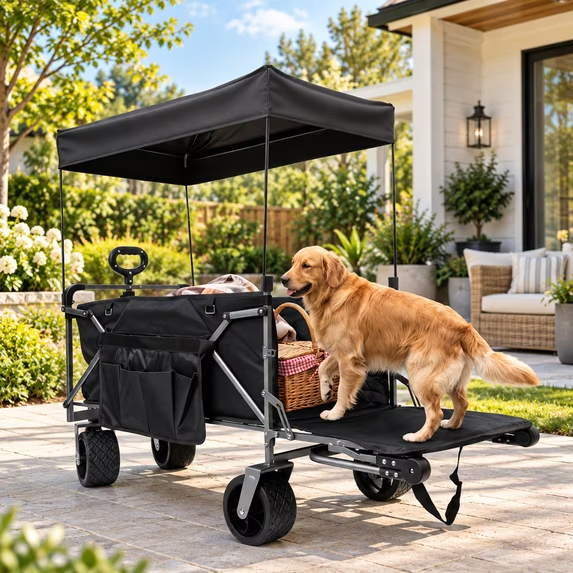 KAMEROUT 3-in-1 Folding Pet Wagon for Dogs, Heavy Duty Dog Cart, All-Terrain Collapsible Wagon for Beach Shopping & Camping