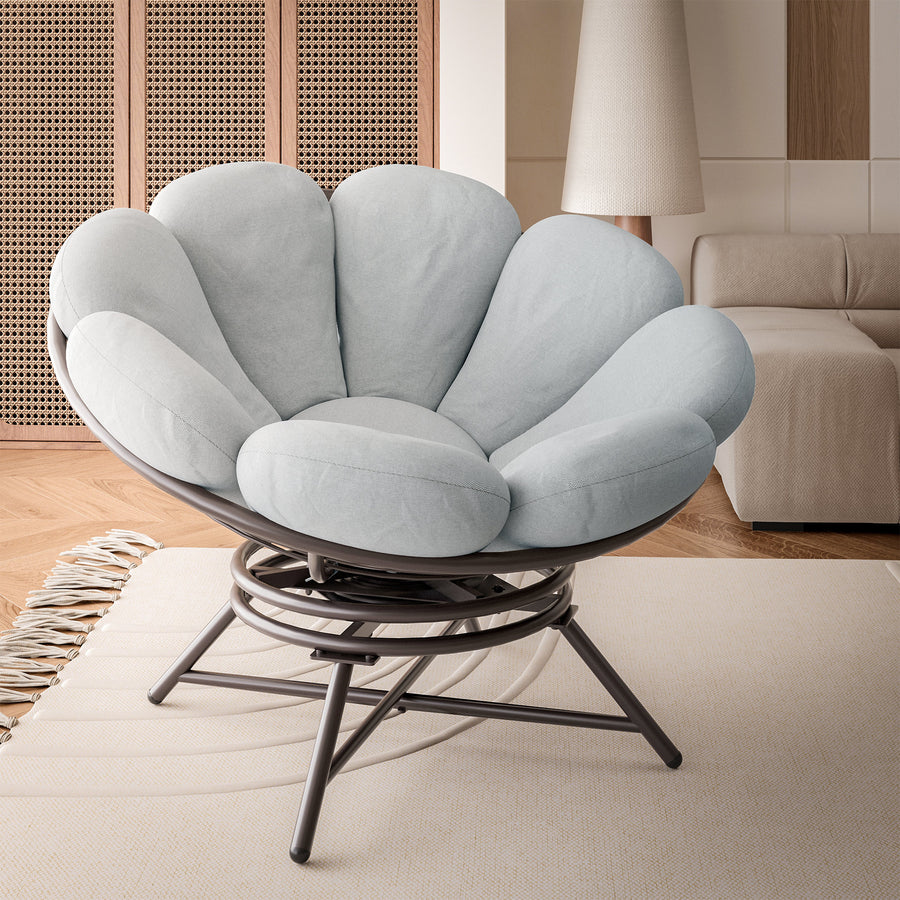 LAUSAINT HOME 40'' Papasan Chair, 360° Swivel Accent Chair with Ergonomic Petal-Shaped Gray Cushion, Olefin Fabric, Supports up to 400 lbs
