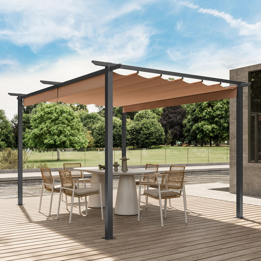 LAUSAINT HOME 10'x 13' Outdoor Pergola with Sun Shade Canopy, Brown