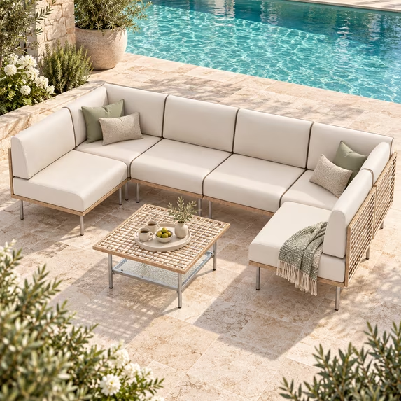 LAUSAINT HOME 7-Piece Modular Outdoor Sectional Sofa Set, All Weather Wicker Patio Conversation Set with Water Resistant Cushions, L-Shaped Patio Furniture for Backyard, Garden, Balcony