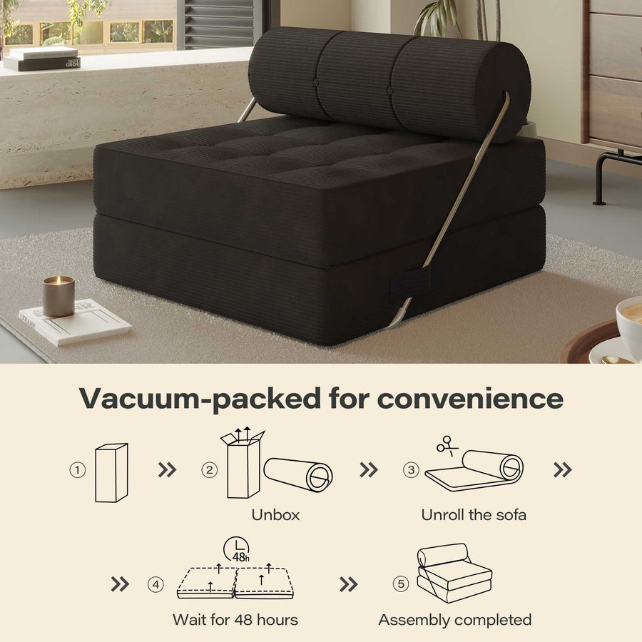 LAUSAINT HOME Folding Sofa Bed, 4-in-1 Convertible Sleeper Chair with Backrest Support and Soft Corduroy Fabric, Black
