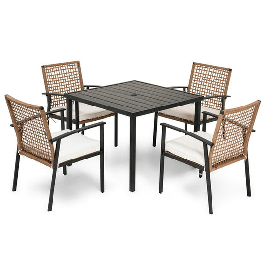 LAUSAINT HOME 5 Pieces Patio Dining Set, 4 PE Wicker Chairs with Seat Cushions and 1 Square 28.7'' H Table
