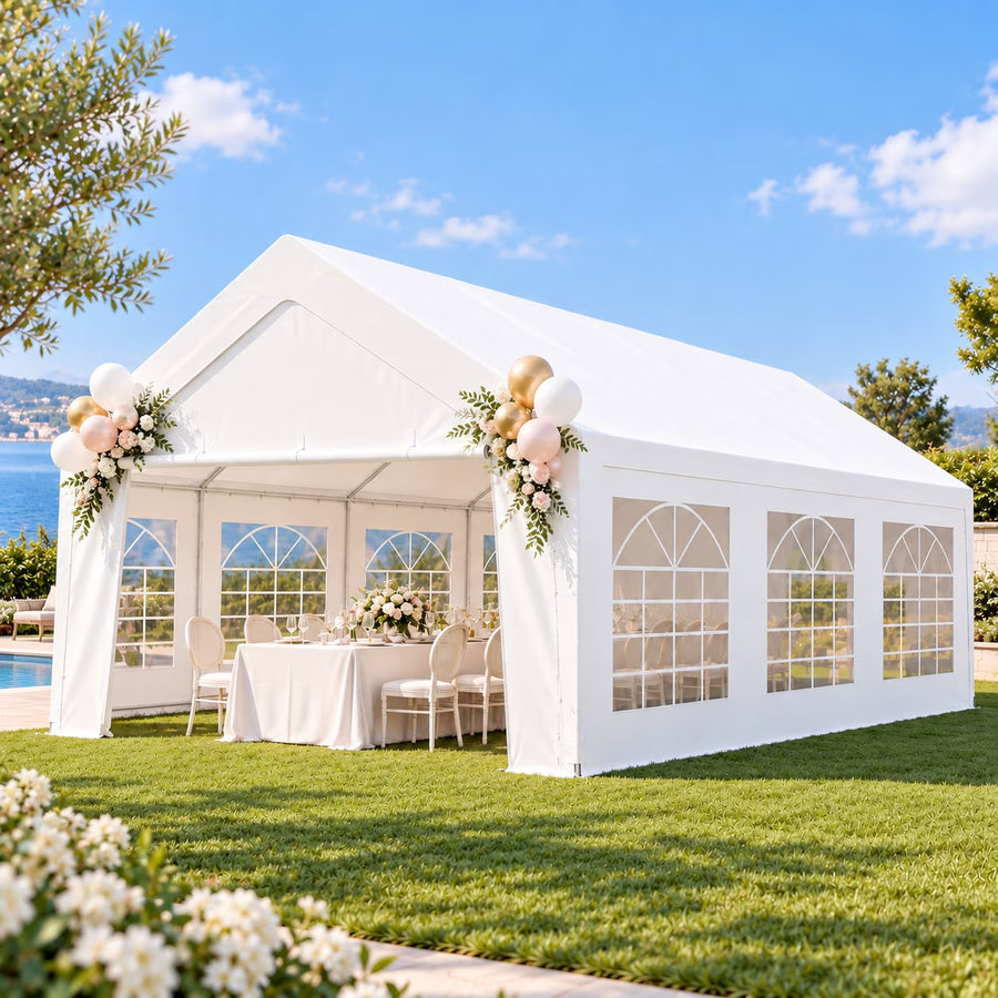 LAUSAINT HOME 20 x 20 FT Party Tent, Waterproof Canopy with Removable Sidewalls and Roll-Up Door, White Steel Frame Event Shelter for Weddings and Outdoor Gatherings