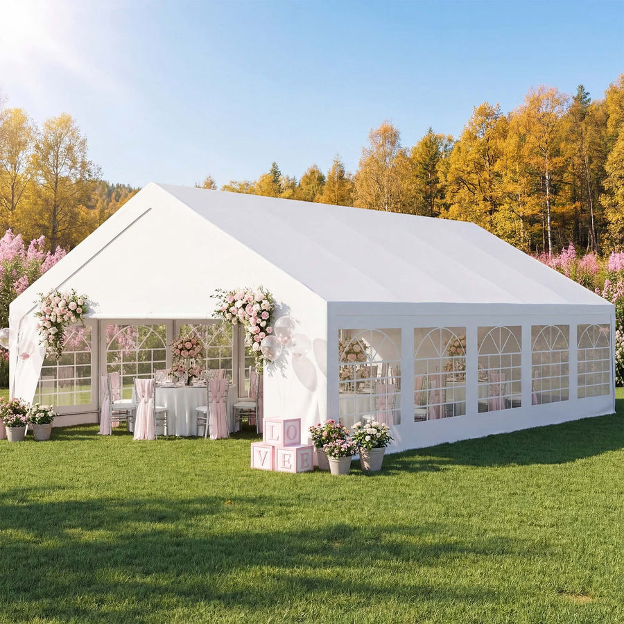 LAUSAINT HOME 20 x 30 FT Party Tent, Waterproof Canopy with Removable Sidewalls and Roll-Up Door, White Steel Frame Event Shelter for Backyard Parties and Special Events
